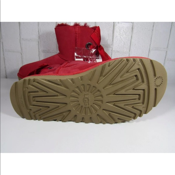 UGG MINI BAILEY BOW CUSTOMIZABLE RIBBON RED BOOTS - Picture 6 of 7